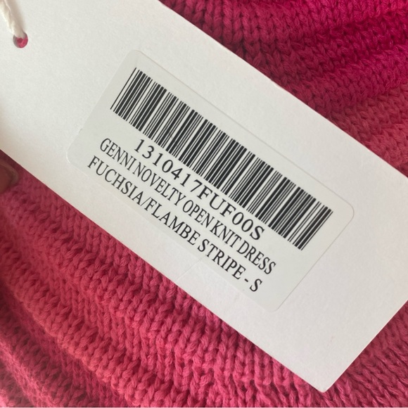 Reformation Genni Novelty Open Crochet Knit Dress  Fuschia/Flambé Stripe - S - Picture 12 of 13